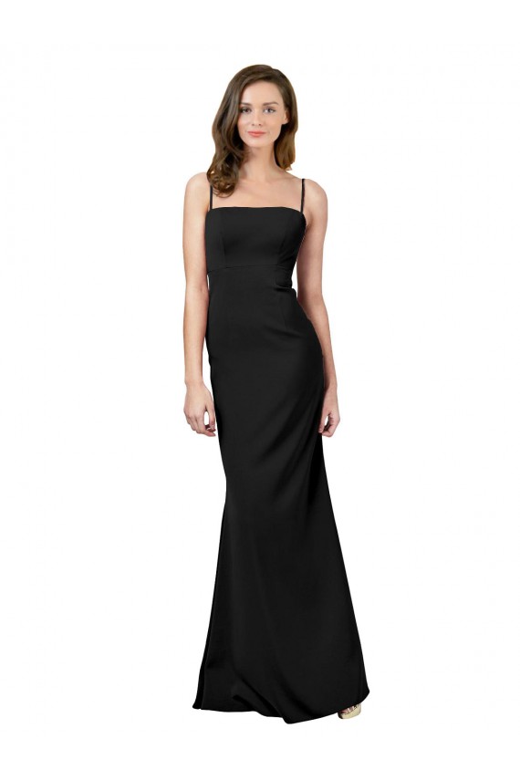 Sleeveless Square Neck Stretch Crepe Black Long Formal Evening Gown / Prom Dress / Bridesmaid Dress Cardiff