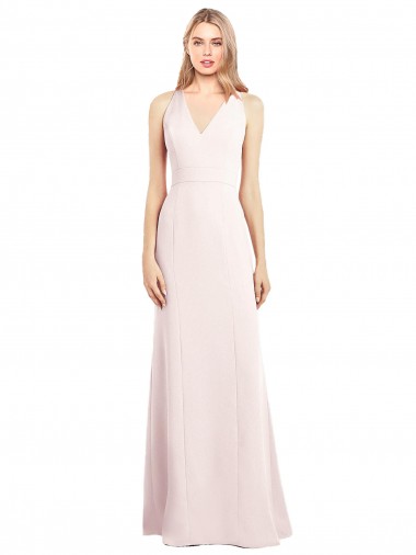 Sleeveless V-Neck Stretch Crepe Pink Long Semi Formal Evening Dress / Prom Dress / Bridesmaid Dress Cardiff