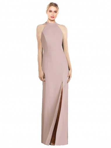 Sleeveless Halter Neck Stretch Crepe Dusty Pink Long Semi Formal Evening Dress / Bridesmaid Dress Cardiff