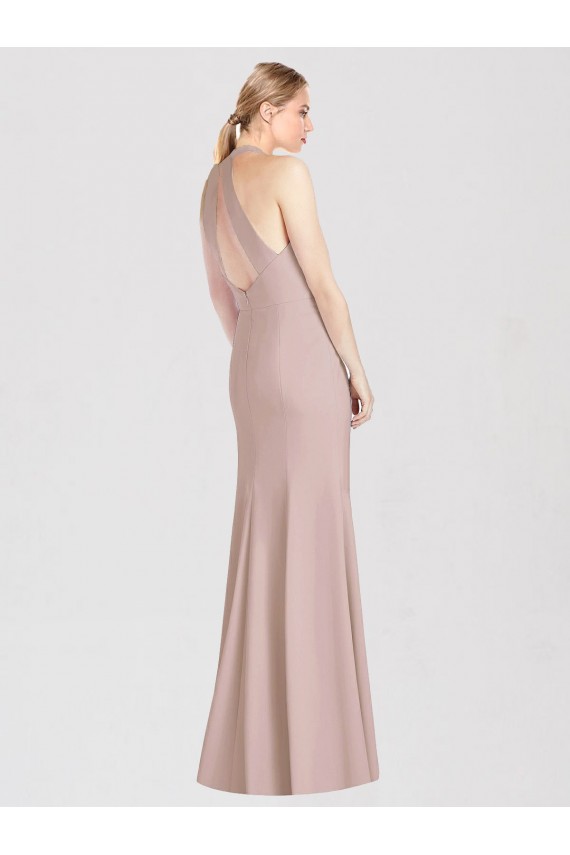 Sleeveless Halter Neck Stretch Crepe Dusty Pink Long Semi Formal Evening Dress / Bridesmaid Dress Cardiff