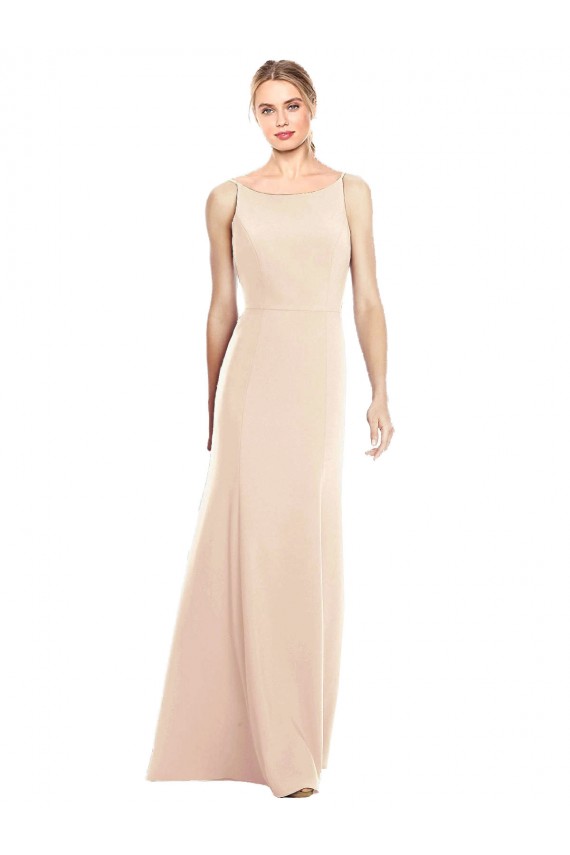Sleeveless Bateau Neck Stretch Crepe Nude Long Semi Formal Evening Dress / Prom Dress / Bridesmaid Dress Cardiff