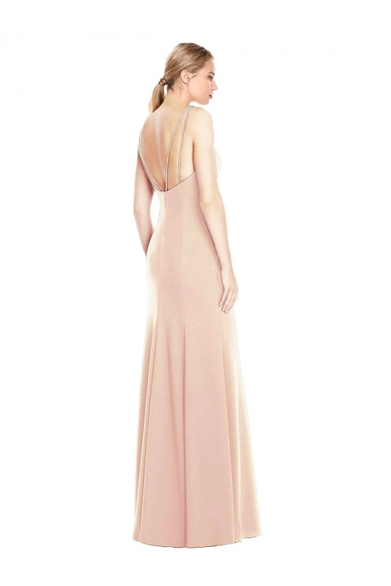 Sleeveless Bateau Neck Stretch Crepe Nude Long Semi Formal Evening Dress / Prom Dress / Bridesmaid Dress Cardiff