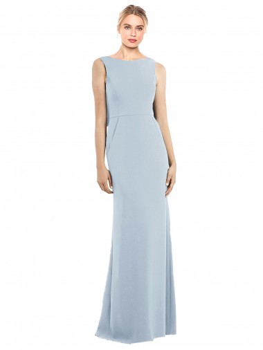 Sleeveless Bateau Neck Stretch Crepe Light Sky Blue Long Semi Formal Evening Dress / Prom Dress / Bridesmaid Dress Cardiff