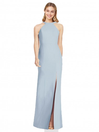 Sleeveless High Neck Stretch Crepe Light Sky Blue Long Formal Evening Gown / Bridesmaid Dress Cardiff