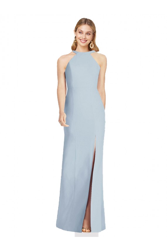 Sleeveless High Neck Stretch Crepe Light Sky Blue Long Formal Evening Gown / Bridesmaid Dress Cardiff