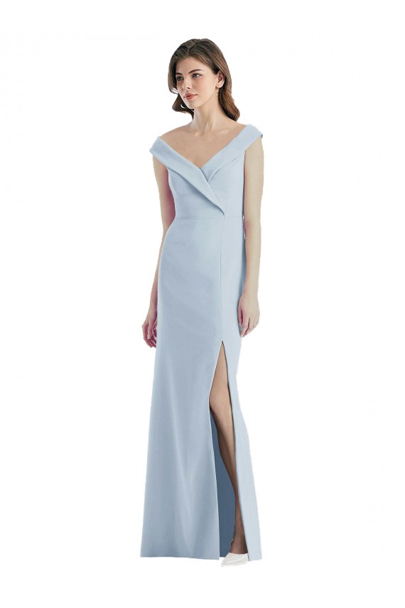 Sleeveless V-Neck Stretch Crepe Light Sky Blue Long Black Tie Evening Gown / Bridesmaid Dress Cardiff