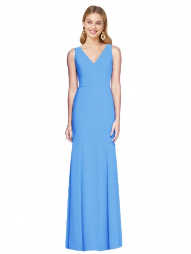 Sleeveless V-Neck Stretch Crepe Peacock Blue Long Semi Formal Evening Dress / Prom Dress / Bridesmaid Dress Cardiff
