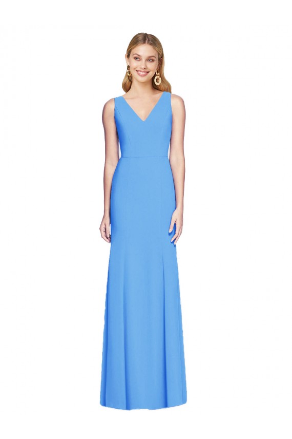 Sleeveless V-Neck Stretch Crepe Peacock Blue Long Semi Formal Evening Dress / Prom Dress / Bridesmaid Dress Cardiff