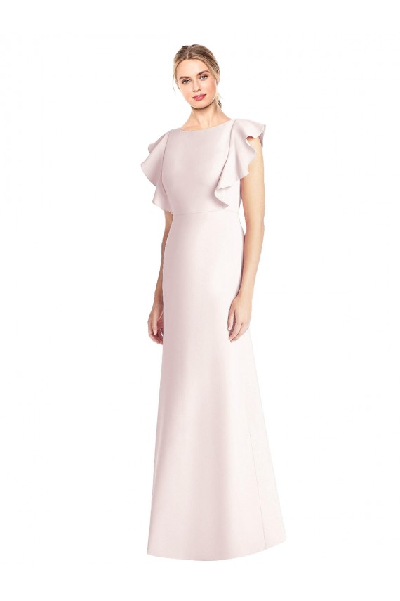Cap Sleeves Bateau Neck Stretch Crepe Pink Long Formal Dress / Bridesmaid Dress Cardiff