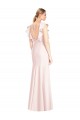 Cap Sleeves Bateau Neck Stretch Crepe Pink Long Formal Dress / Bridesmaid Dress Cardiff