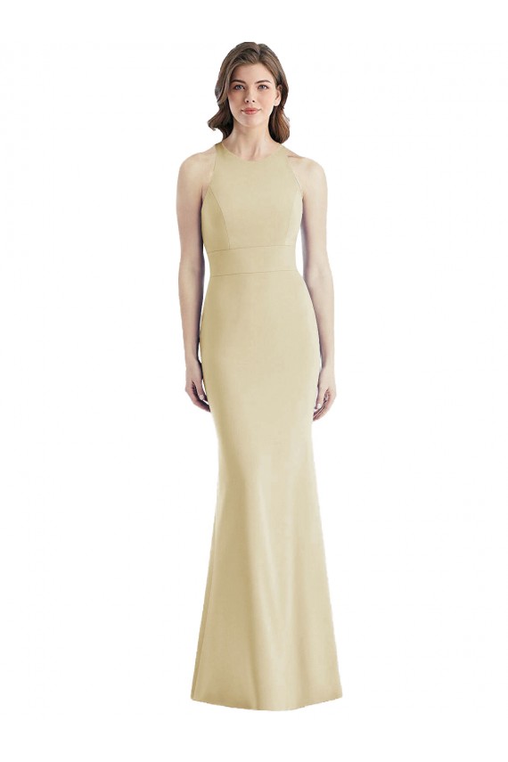Sleeveless Bateau Neck Stretch Crepe Champagne Long Semi Formal Evening Dress / Prom Dress / Bridesmaid Dress Cardiff