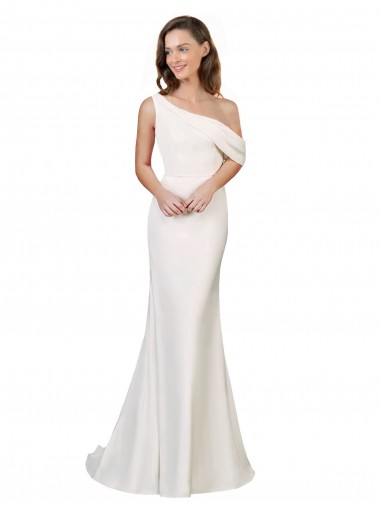 Sleeveless One Shoulder Stretch Crepe Ivory Sweep Train Formal Evening Gown / Prom Dress / Bridesmaid Dress Cardiff