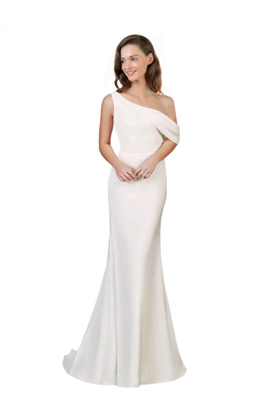 Sleeveless One Shoulder Stretch Crepe Ivory Sweep Train Formal Evening Gown / Prom Dress / Bridesmaid Dress Cardiff