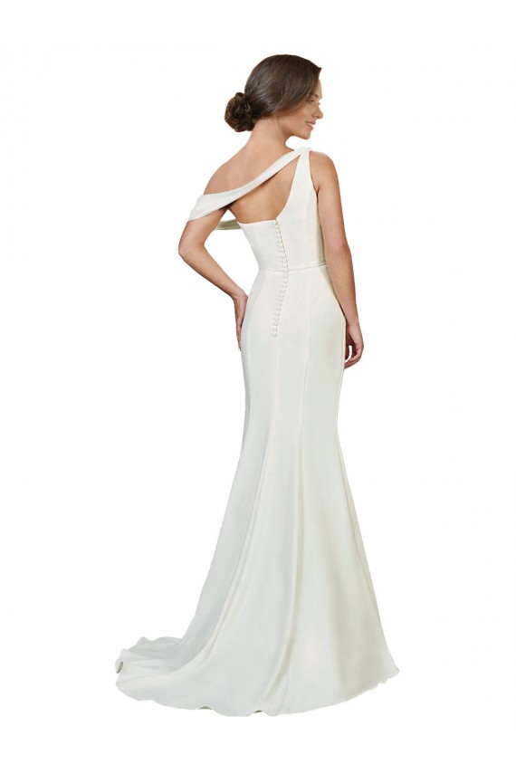 Sleeveless One Shoulder Stretch Crepe Ivory Sweep Train Formal Evening Gown / Prom Dress / Bridesmaid Dress Cardiff