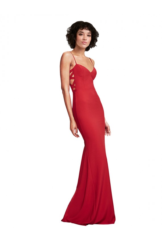 Sleeveless Spaghetti Straps Stretch Crepe Red Long Bridesmaid Dress / Evening Dress Cardiff