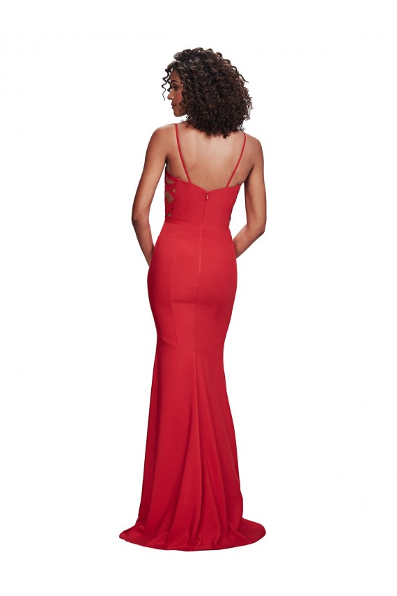 Sleeveless Spaghetti Straps Stretch Crepe Red Long Bridesmaid Dress / Evening Dress Cardiff