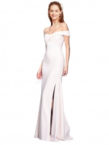 Sleeveless Off the Shoulder Stretch Crepe White Long Formal Dress / Bridesmaid Dress Cardiff