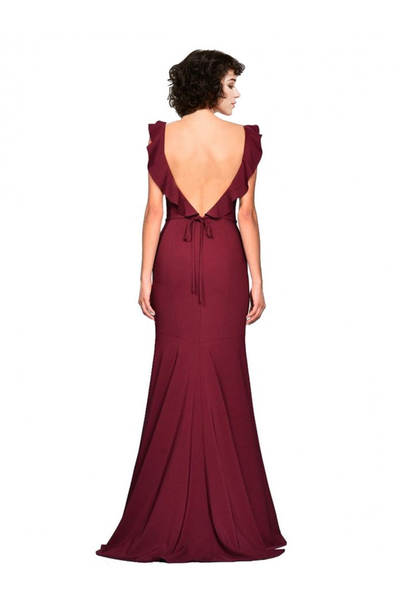 Sleeveless Strapless Stretch Crepe Burgundy Long Prom Dress / Bridesmaid Dress Cardiff
