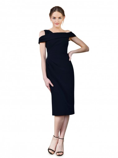 Sleeveless Off the Shoulder Stretch Crepe Dark Navy Cocktail Length Formal Evening Gown / Prom Dress / Bridesmaid Dress Cardiff