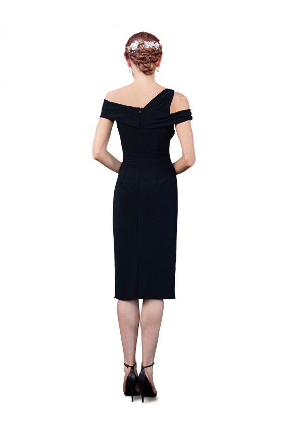 Sleeveless Off the Shoulder Stretch Crepe Dark Navy Cocktail Length Formal Evening Gown / Prom Dress / Bridesmaid Dress Cardiff