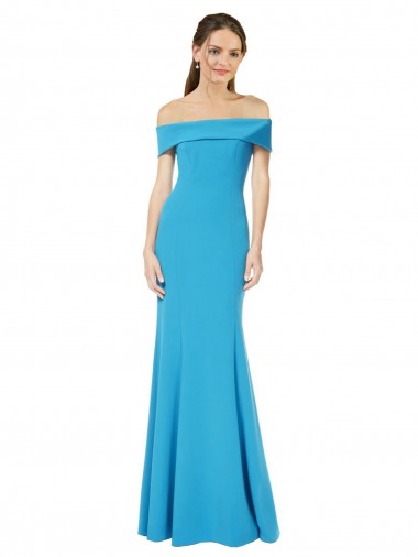 Sleeveless Off the Shoulder Stretch Crepe Peacock Blue Long Formal Dress / Bridesmaid Dress Cardiff