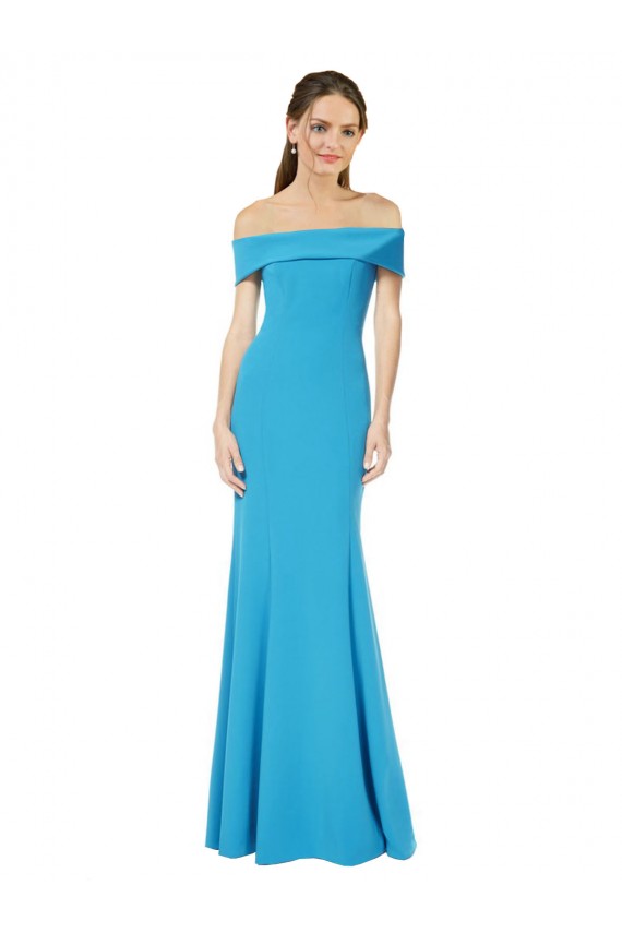 Sleeveless Off the Shoulder Stretch Crepe Peacock Blue Long Formal Dress / Bridesmaid Dress Cardiff