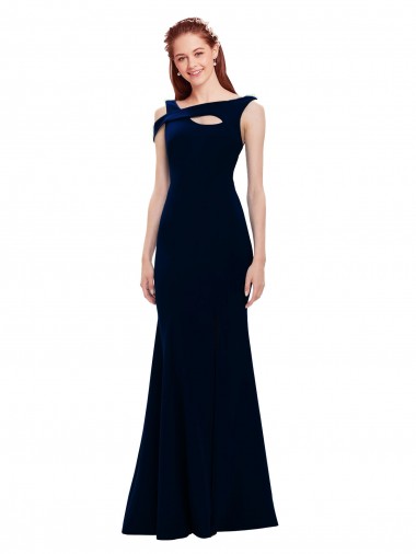 Sleeveless Off the Shoulder Stretch Crepe Dark Navy Long Formal Evening Gown / Prom Dress / Bridesmaid Dress Cardiff
