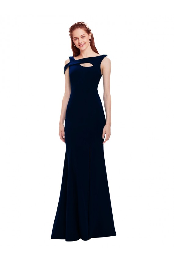 Sleeveless Off the Shoulder Stretch Crepe Dark Navy Long Formal Evening Gown / Prom Dress / Bridesmaid Dress Cardiff