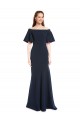 Short Sleeves Off the Shoulder Stretch Crepe Dark Navy Long Bridesmaid Dress / Formal Dress Cardiff
