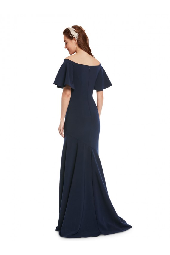 Short Sleeves Off the Shoulder Stretch Crepe Dark Navy Long Bridesmaid Dress / Formal Dress Cardiff