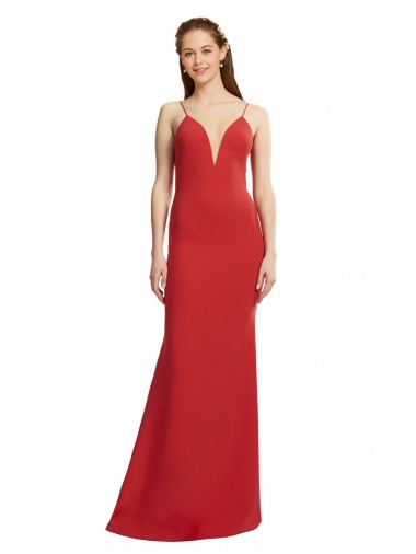 Sleeveless V-Neck Stretch Crepe Red Long Formal Evening Gown / Prom Dress / Bridesmaid Dress Cardiff