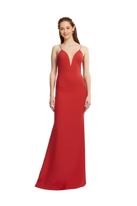 Sleeveless V-Neck Stretch Crepe Red Long Formal Evening Gown / Prom Dress / Bridesmaid Dress Cardiff