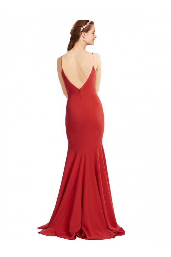 Sleeveless V-Neck Stretch Crepe Red Long Formal Evening Gown / Prom Dress / Bridesmaid Dress Cardiff