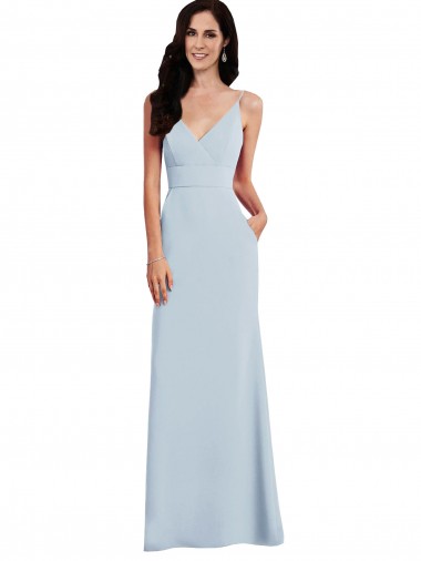 Sleeveless V-Neck Stretch Crepe Light Sky Blue Long Formal Dress / Bridesmaid Dress Cardiff
