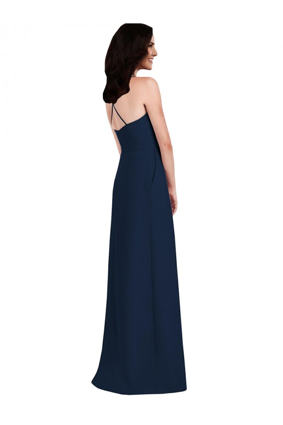 Sleeveless Halter Neck Stretch Crepe Dark Navy Long Semi Formal Evening Dress / Bridesmaid Dress Cardiff