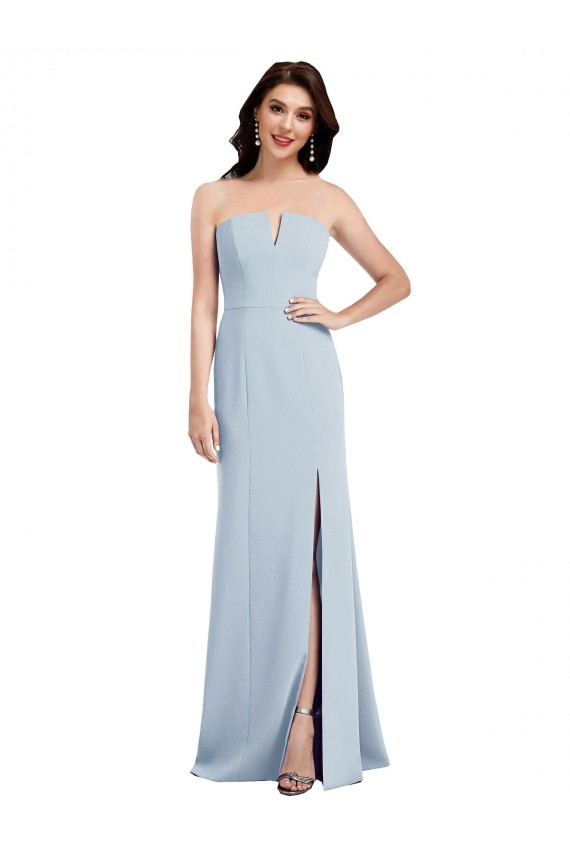 Sleeveless Strapless Stretch Crepe Light Sky Blue Long Bridesmaid Dress / Evening Dress Cardiff
