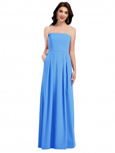 Sleeveless Strapless Stretch Crepe Peacock Blue Long Semi Formal Evening Dress / Prom Dress / Bridesmaid Dress Cardiff