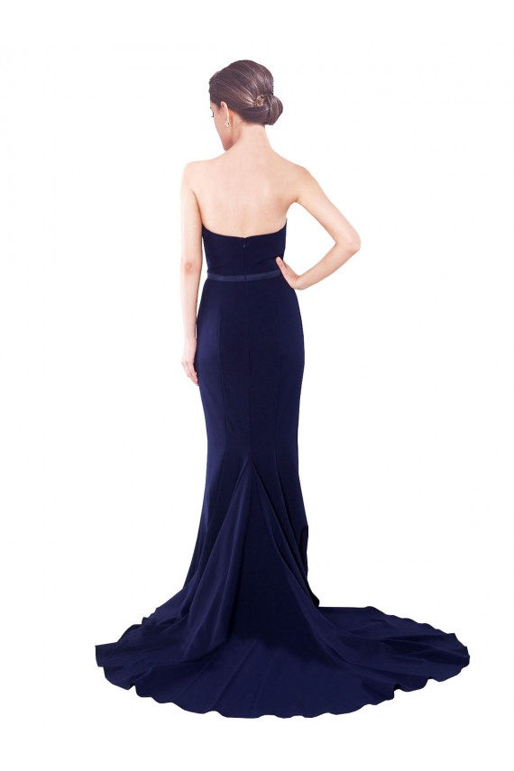 Sleeveless Strapless Stretch Crepe Dark Navy Mermaid Sweep Train Semi Formal Evening Dress / Prom Dress / Bridesmaid Dress Cardiff