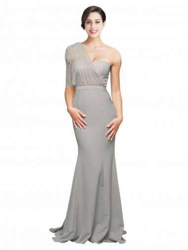 Sleeveless Sweetheart Stretch Crepe & Tulle Oyster Silver Sweep Train Formal Evening Gown / Prom Dress / Bridesmaid Dress Cardiff