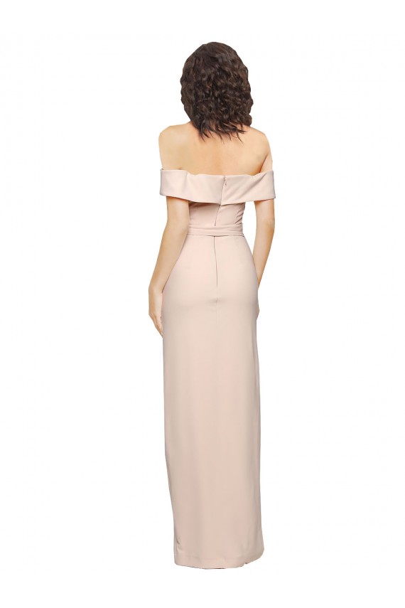 Sleeveless Off the Shoulder Stretch Crepe Nude Long Formal Evening Gown / Prom Dress / Bridesmaid Dress Cardiff