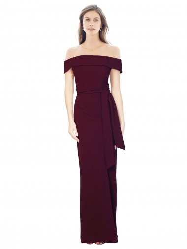 Sleeveless Off the Shoulder Stretch Crepe Burgundy Gold Long Formal Evening Gown / Prom Dress / Bridesmaid Dress Cardiff