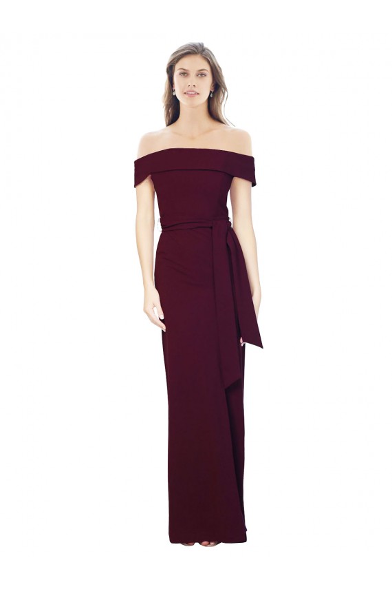 Sleeveless Off the Shoulder Stretch Crepe Burgundy Gold Long Formal Evening Gown / Prom Dress / Bridesmaid Dress Cardiff