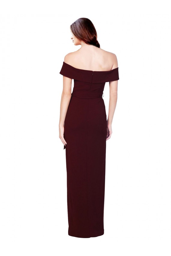 Sleeveless Off the Shoulder Stretch Crepe Burgundy Gold Long Formal Evening Gown / Prom Dress / Bridesmaid Dress Cardiff