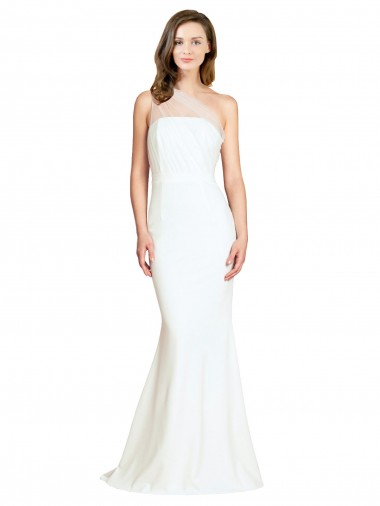 Sleeveless One Shoulder Stretch Crepe & Tulle Ivory Sweep Train Formal Evening Gown / Bridesmaid Dress Cardiff