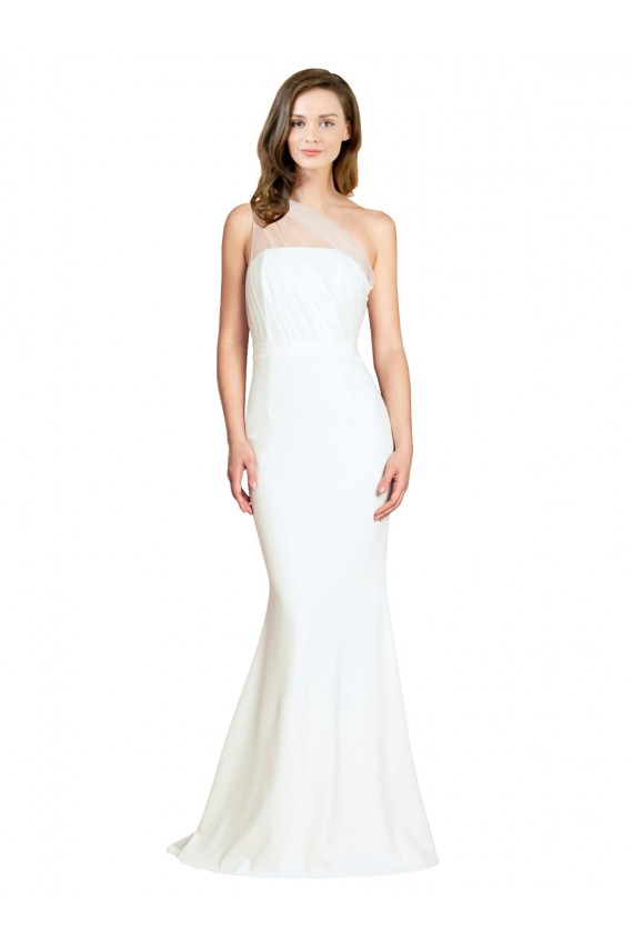 Sleeveless One Shoulder Stretch Crepe & Tulle Ivory Sweep Train Formal Evening Gown / Bridesmaid Dress Cardiff