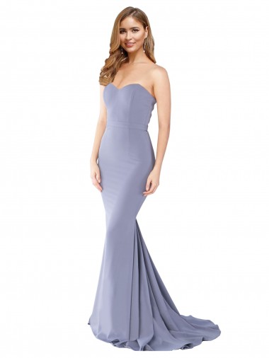 Sleeveless Strapless Stretch Crepe Smoke Blue Long Formal Evening Gown / Prom Dress / Bridesmaid Dress Cardiff