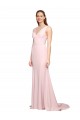 Sleeveless V-Neck Stretch Crepe Pink Sweep Train Black Tie Evening Dress / Prom Dress / Bridesmaid Dress Cardiff