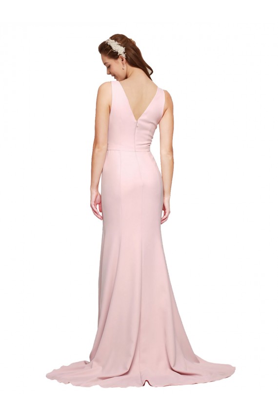 Sleeveless V-Neck Stretch Crepe Pink Sweep Train Black Tie Evening Dress / Prom Dress / Bridesmaid Dress Cardiff