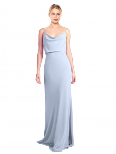 Sleeveless High Neck Stretch Crepe Light Sky Blue Sheath Long Formal Dress / Bridesmaid Dress Cardiff