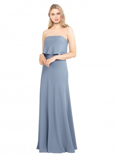 Sleeveless High Neck Stretch Crepe Smoke Blue Long Formal Dress / Bridesmaid Dress Cardiff